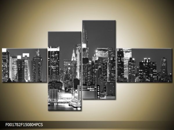 Štvordielna sada moderných obrazov o rozmere 150x80 cm s motívom čiernobieleho mesta